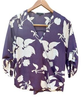 West Kei Floral Blouse V-Neck Tropical Sz. XS